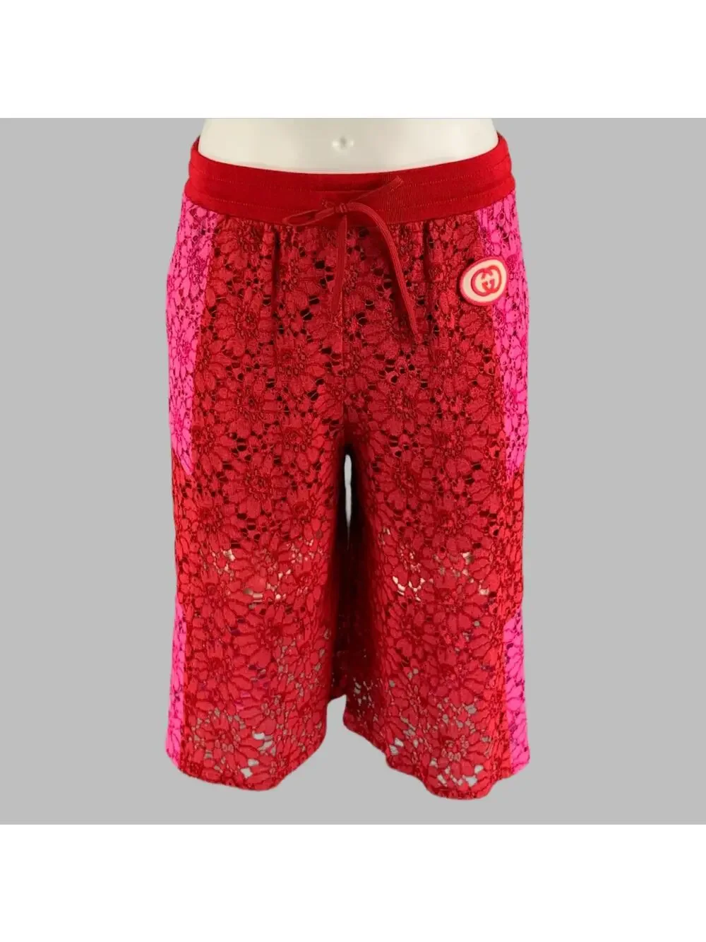 GUCCI Size XS Red Pink Floral Viscose Lace Up Shorts